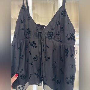 No Boundaries Black Floral Velvet Tie-Front Camisole